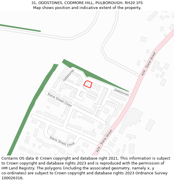 31, ODDSTONES, CODMORE HILL, PULBOROUGH, RH20 1FS: Location map and indicative extent of plot