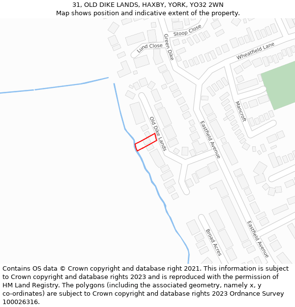 31, OLD DIKE LANDS, HAXBY, YORK, YO32 2WN: Location map and indicative extent of plot