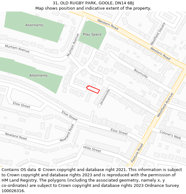 31, OLD RUGBY PARK, GOOLE, DN14 6BJ: Location map and indicative extent of plot