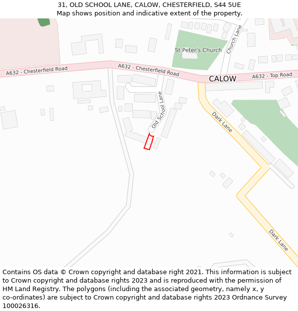 31, OLD SCHOOL LANE, CALOW, CHESTERFIELD, S44 5UE: Location map and indicative extent of plot