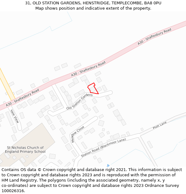 31, OLD STATION GARDENS, HENSTRIDGE, TEMPLECOMBE, BA8 0PU: Location map and indicative extent of plot