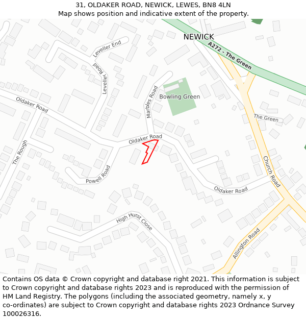 31, OLDAKER ROAD, NEWICK, LEWES, BN8 4LN: Location map and indicative extent of plot
