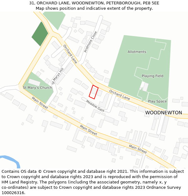 31, ORCHARD LANE, WOODNEWTON, PETERBOROUGH, PE8 5EE: Location map and indicative extent of plot
