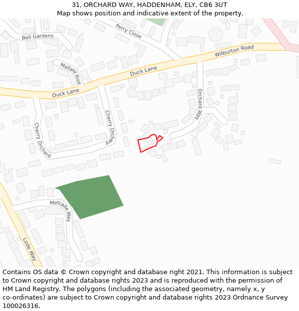 31, ORCHARD WAY, HADDENHAM, ELY, CB6 3UT: Location map and indicative extent of plot