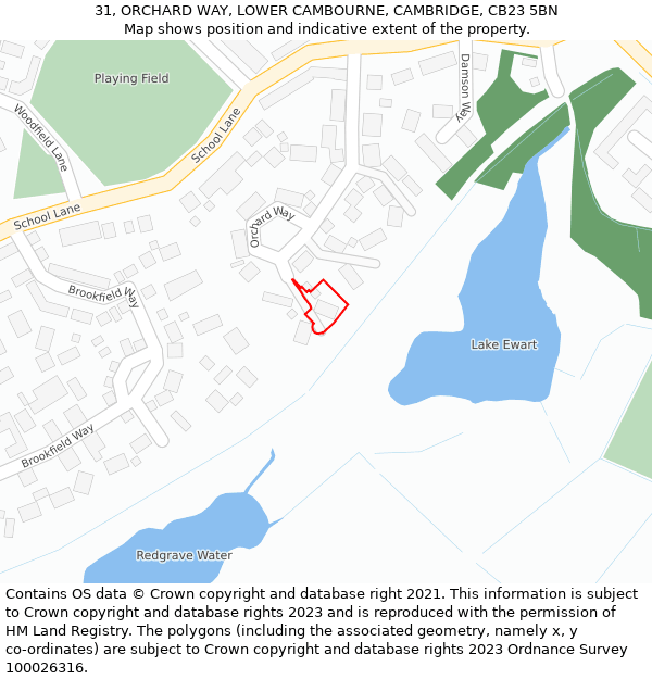 31, ORCHARD WAY, LOWER CAMBOURNE, CAMBRIDGE, CB23 5BN: Location map and indicative extent of plot