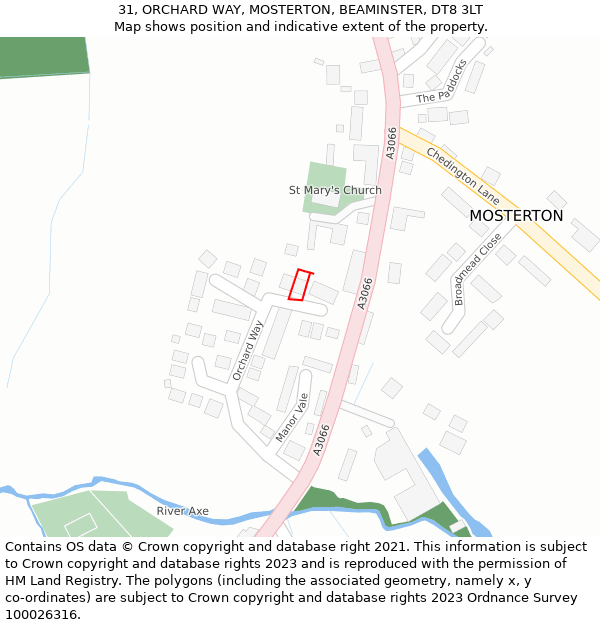 31, ORCHARD WAY, MOSTERTON, BEAMINSTER, DT8 3LT: Location map and indicative extent of plot