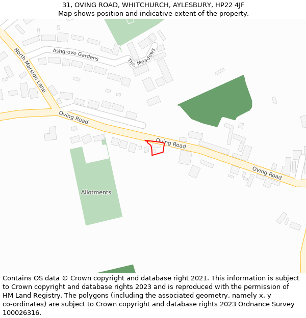 31, OVING ROAD, WHITCHURCH, AYLESBURY, HP22 4JF: Location map and indicative extent of plot