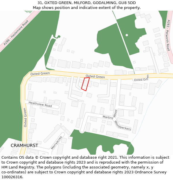 31, OXTED GREEN, MILFORD, GODALMING, GU8 5DD: Location map and indicative extent of plot