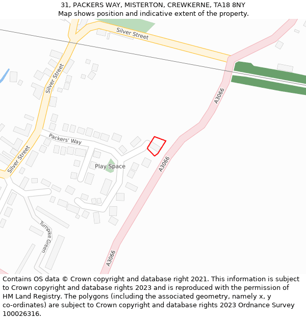 31, PACKERS WAY, MISTERTON, CREWKERNE, TA18 8NY: Location map and indicative extent of plot