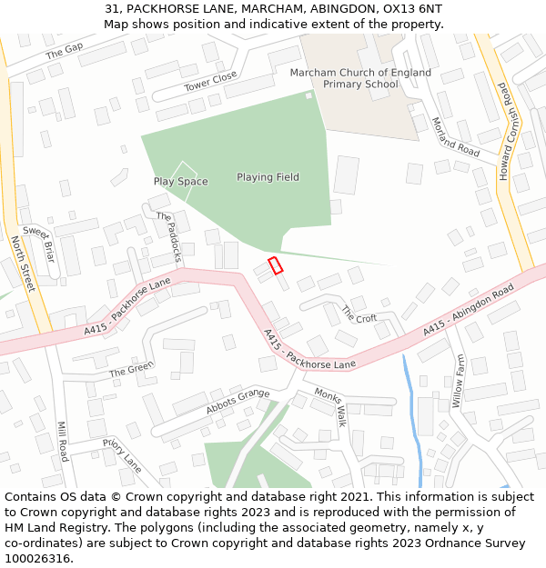 31, PACKHORSE LANE, MARCHAM, ABINGDON, OX13 6NT: Location map and indicative extent of plot