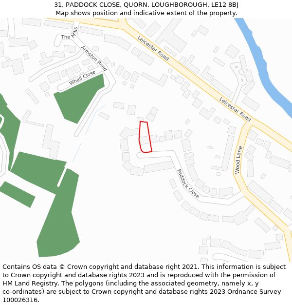31, PADDOCK CLOSE, QUORN, LOUGHBOROUGH, LE12 8BJ: Location map and indicative extent of plot