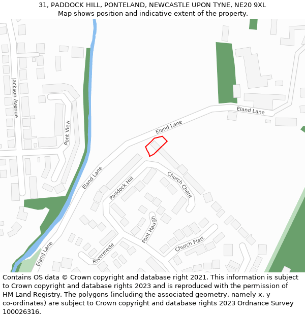 31, PADDOCK HILL, PONTELAND, NEWCASTLE UPON TYNE, NE20 9XL: Location map and indicative extent of plot