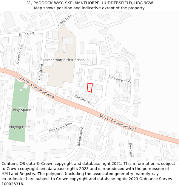 31, PADDOCK WAY, SKELMANTHORPE, HUDDERSFIELD, HD8 9GW: Location map and indicative extent of plot