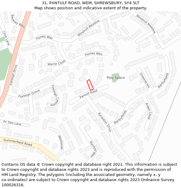 31, PANTULF ROAD, WEM, SHREWSBURY, SY4 5LT: Location map and indicative extent of plot