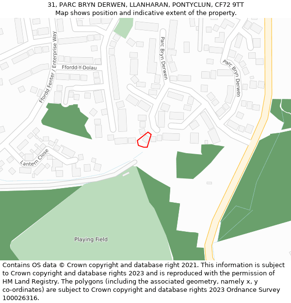 31, PARC BRYN DERWEN, LLANHARAN, PONTYCLUN, CF72 9TT: Location map and indicative extent of plot