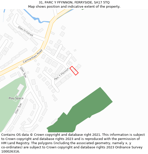 31, PARC Y FFYNNON, FERRYSIDE, SA17 5TQ: Location map and indicative extent of plot