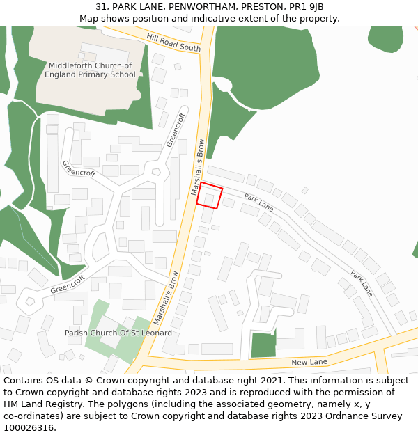 31, PARK LANE, PENWORTHAM, PRESTON, PR1 9JB: Location map and indicative extent of plot