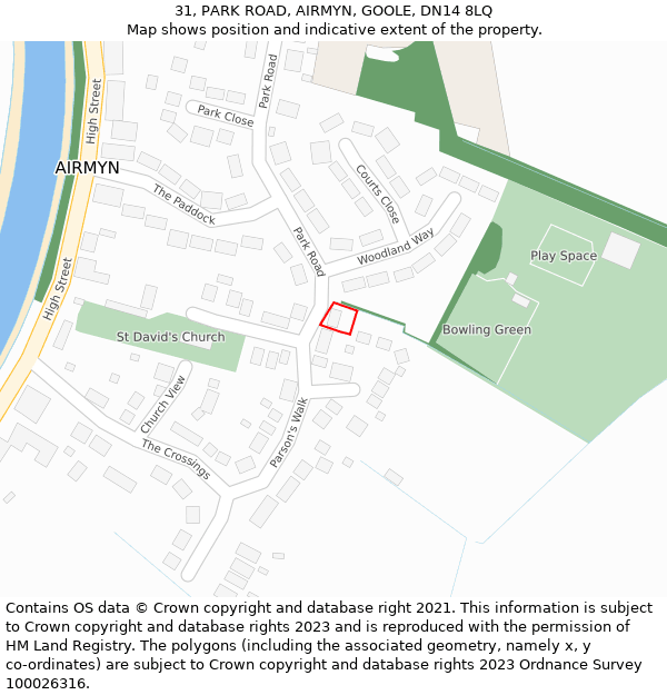31, PARK ROAD, AIRMYN, GOOLE, DN14 8LQ: Location map and indicative extent of plot