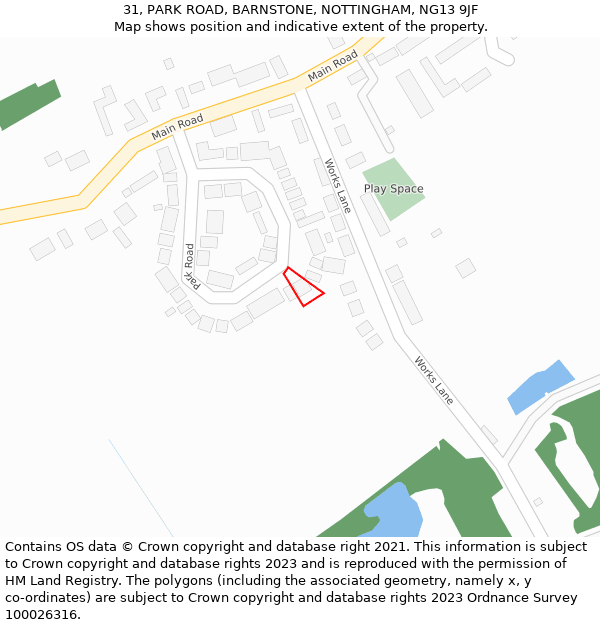 31, PARK ROAD, BARNSTONE, NOTTINGHAM, NG13 9JF: Location map and indicative extent of plot