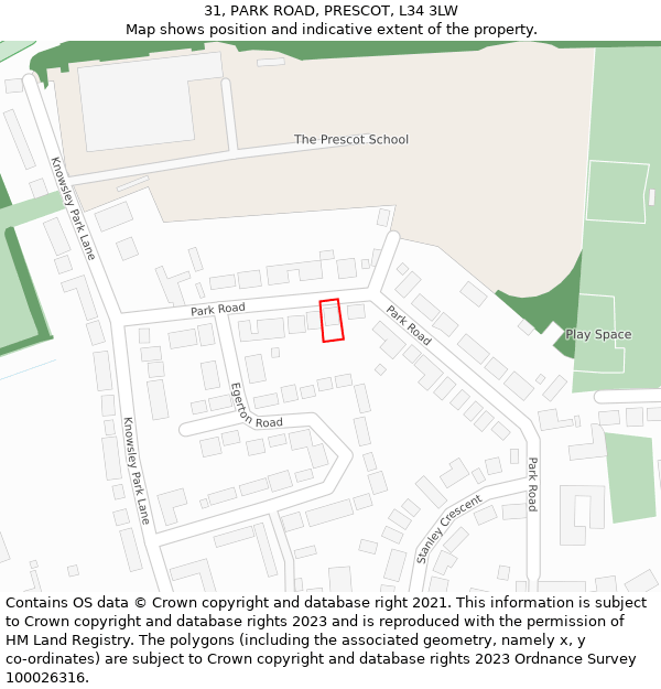 31, PARK ROAD, PRESCOT, L34 3LW: Location map and indicative extent of plot