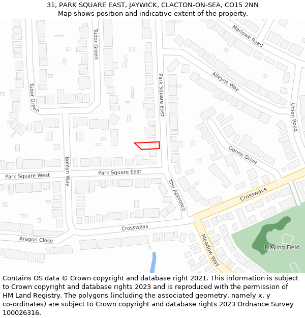 31, PARK SQUARE EAST, JAYWICK, CLACTON-ON-SEA, CO15 2NN: Location map and indicative extent of plot