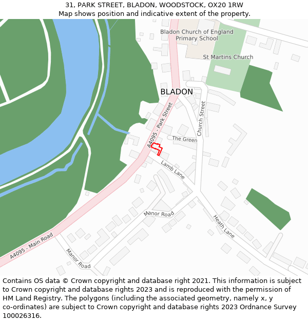 31, PARK STREET, BLADON, WOODSTOCK, OX20 1RW: Location map and indicative extent of plot
