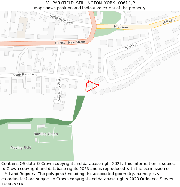 31, PARKFIELD, STILLINGTON, YORK, YO61 1JP: Location map and indicative extent of plot