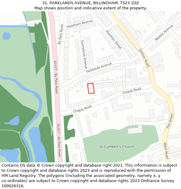 31, PARKLANDS AVENUE, BILLINGHAM, TS23 1DZ: Location map and indicative extent of plot