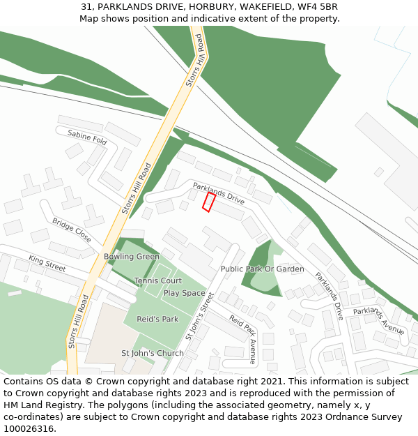 31, PARKLANDS DRIVE, HORBURY, WAKEFIELD, WF4 5BR: Location map and indicative extent of plot