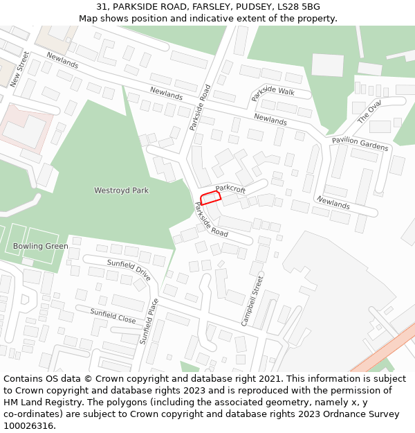 31, PARKSIDE ROAD, FARSLEY, PUDSEY, LS28 5BG: Location map and indicative extent of plot