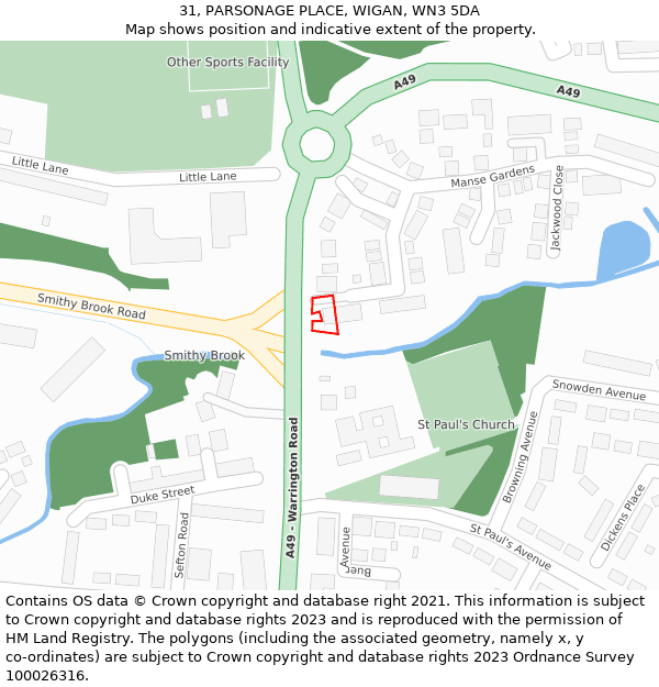 31, PARSONAGE PLACE, WIGAN, WN3 5DA: Location map and indicative extent of plot