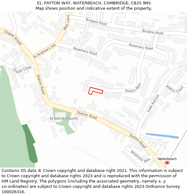 31, PAYTON WAY, WATERBEACH, CAMBRIDGE, CB25 9NS: Location map and indicative extent of plot