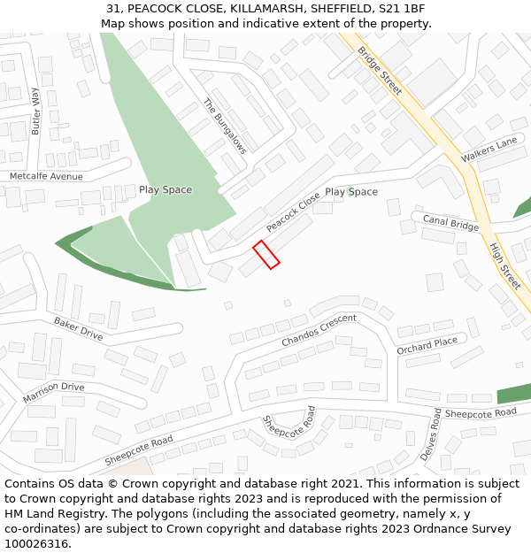 31, PEACOCK CLOSE, KILLAMARSH, SHEFFIELD, S21 1BF: Location map and indicative extent of plot