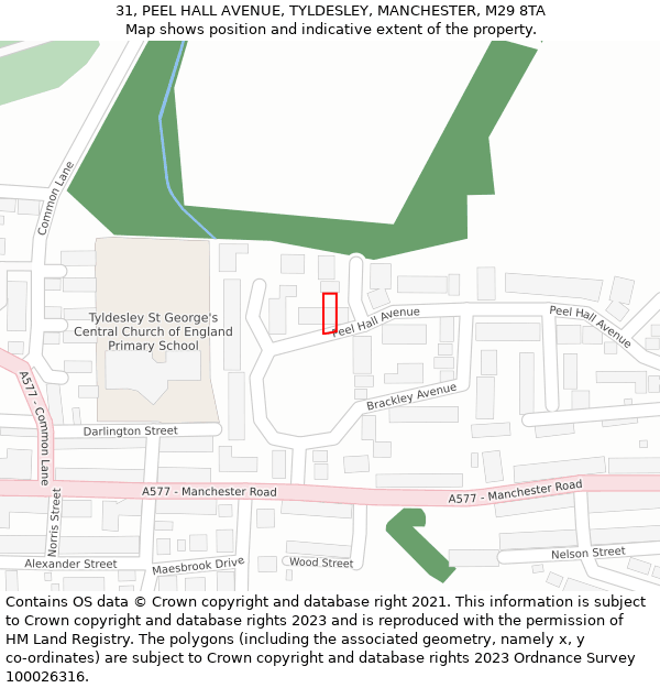 31, PEEL HALL AVENUE, TYLDESLEY, MANCHESTER, M29 8TA: Location map and indicative extent of plot