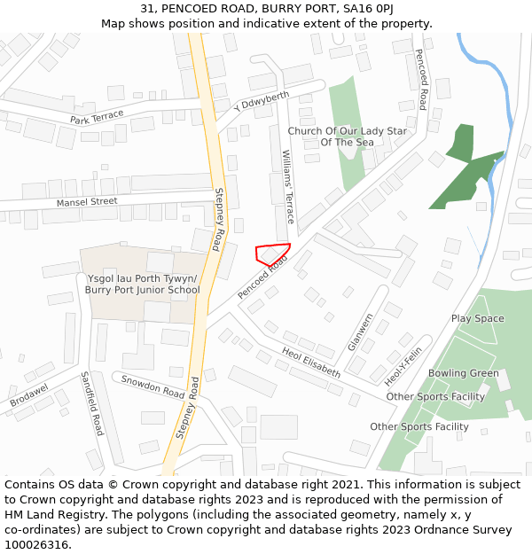 31, PENCOED ROAD, BURRY PORT, SA16 0PJ: Location map and indicative extent of plot