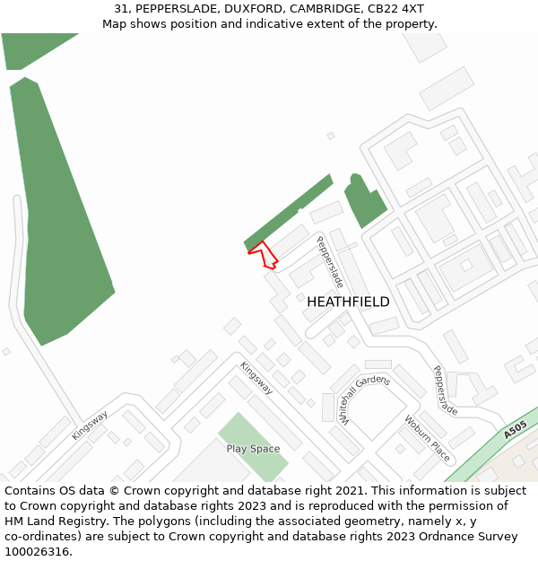 31, PEPPERSLADE, DUXFORD, CAMBRIDGE, CB22 4XT: Location map and indicative extent of plot