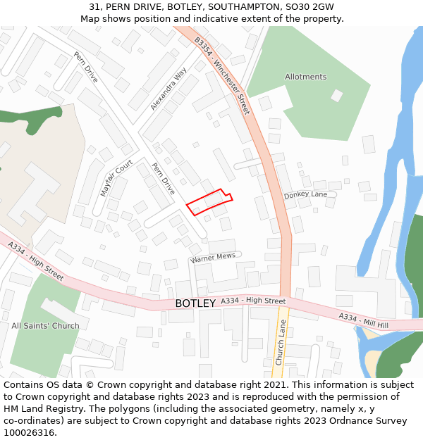 31, PERN DRIVE, BOTLEY, SOUTHAMPTON, SO30 2GW: Location map and indicative extent of plot