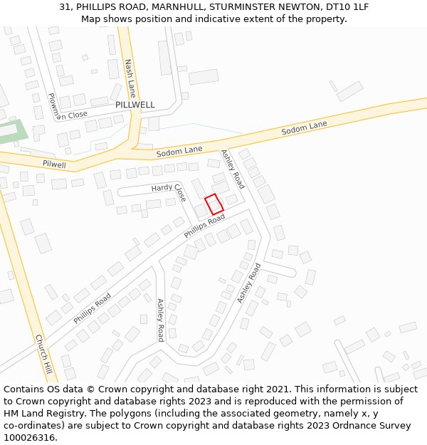 31, PHILLIPS ROAD, MARNHULL, STURMINSTER NEWTON, DT10 1LF: Location map and indicative extent of plot