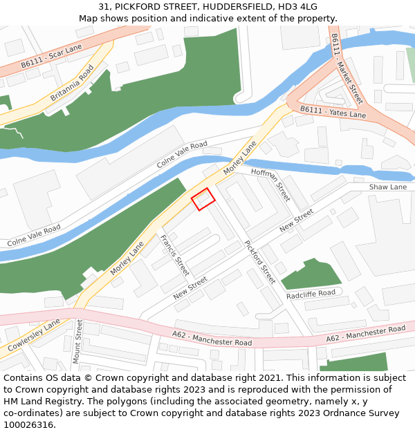 31, PICKFORD STREET, HUDDERSFIELD, HD3 4LG: Location map and indicative extent of plot