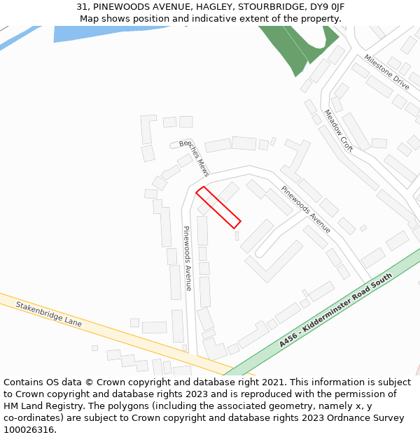 31, PINEWOODS AVENUE, HAGLEY, STOURBRIDGE, DY9 0JF: Location map and indicative extent of plot