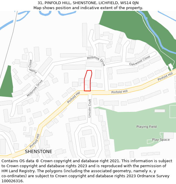 31, PINFOLD HILL, SHENSTONE, LICHFIELD, WS14 0JN: Location map and indicative extent of plot