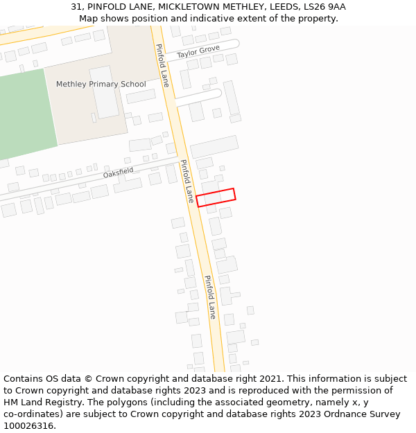 31, PINFOLD LANE, MICKLETOWN METHLEY, LEEDS, LS26 9AA: Location map and indicative extent of plot