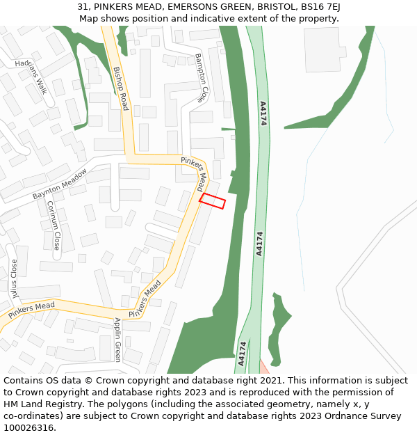 31, PINKERS MEAD, EMERSONS GREEN, BRISTOL, BS16 7EJ: Location map and indicative extent of plot