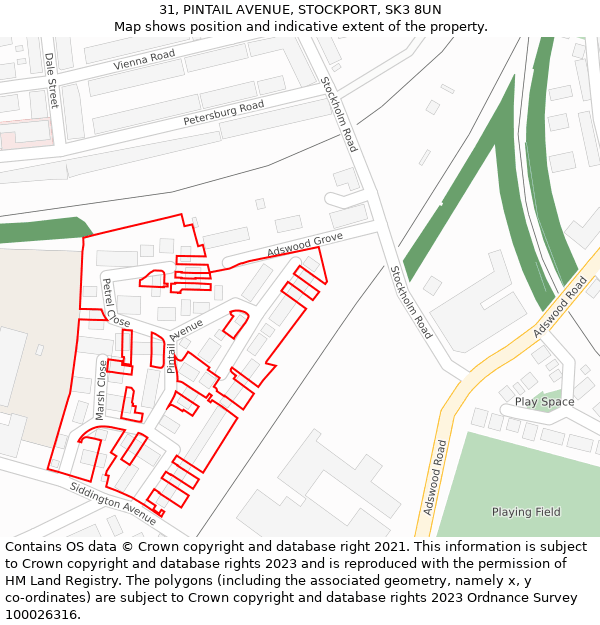 31, PINTAIL AVENUE, STOCKPORT, SK3 8UN: Location map and indicative extent of plot