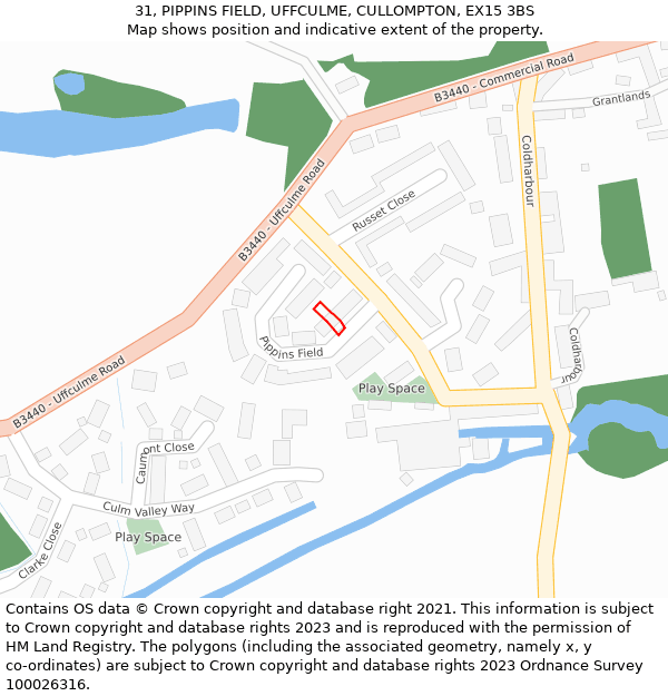 31, PIPPINS FIELD, UFFCULME, CULLOMPTON, EX15 3BS: Location map and indicative extent of plot