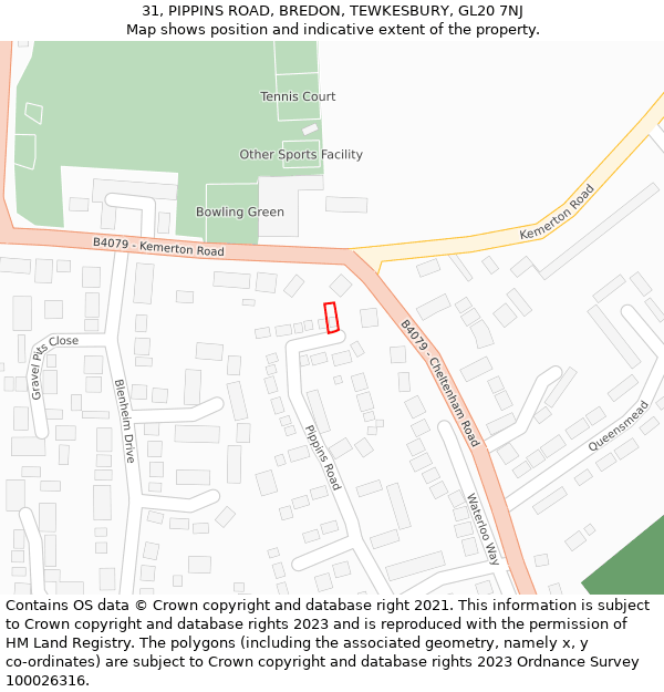 31, PIPPINS ROAD, BREDON, TEWKESBURY, GL20 7NJ: Location map and indicative extent of plot