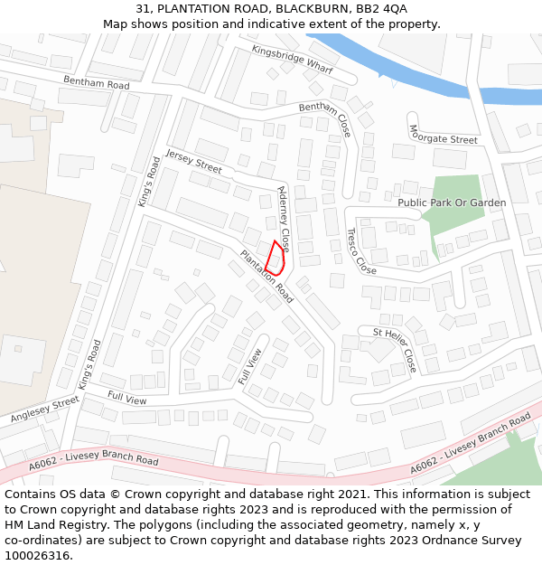 31, PLANTATION ROAD, BLACKBURN, BB2 4QA: Location map and indicative extent of plot