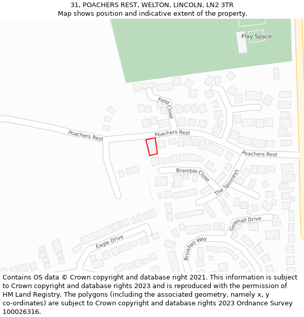 31, POACHERS REST, WELTON, LINCOLN, LN2 3TR: Location map and indicative extent of plot