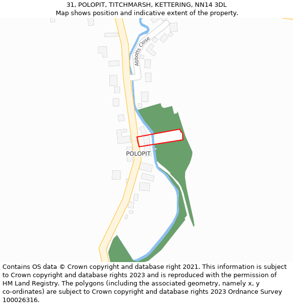 31, POLOPIT, TITCHMARSH, KETTERING, NN14 3DL: Location map and indicative extent of plot