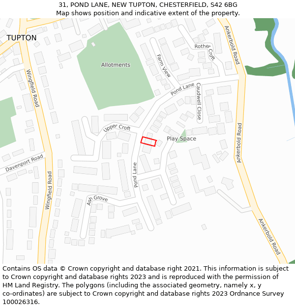 31, POND LANE, NEW TUPTON, CHESTERFIELD, S42 6BG: Location map and indicative extent of plot